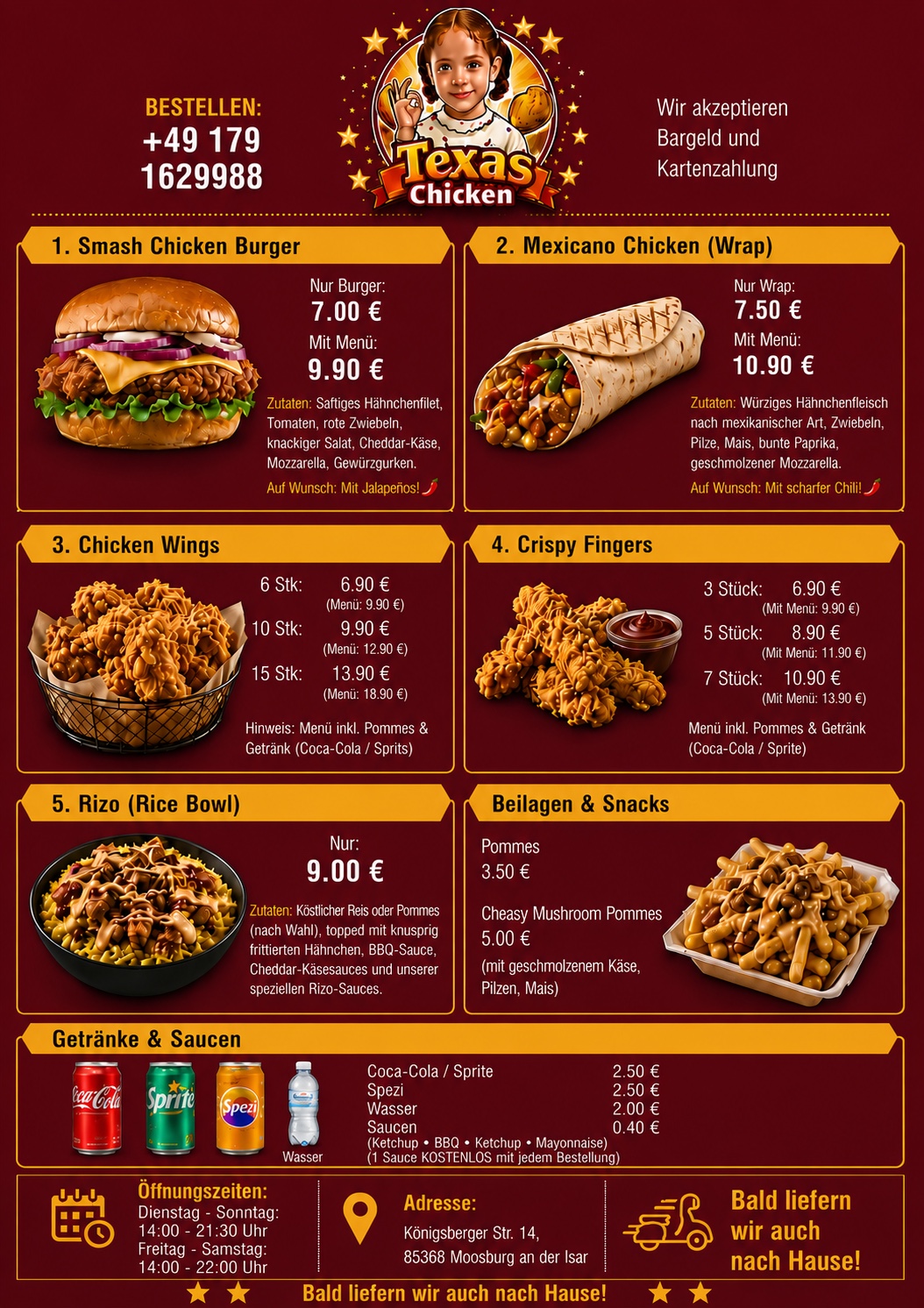 Texas Chicken Speisekarte